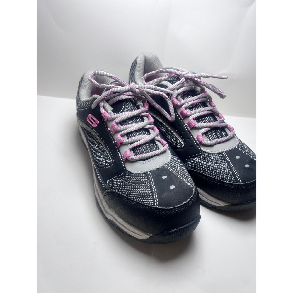 Skechers Work Women Size 7.5 Black Grey Pink Slip Resistant Memory Foam Shoes B1